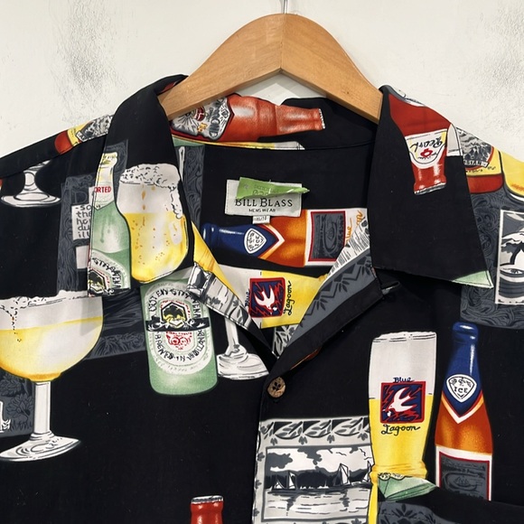 Bill Blass  Vintage Button up Short Sleeve Shirt Vocation WeekendPub Beverage XL - Picture 2 of 12